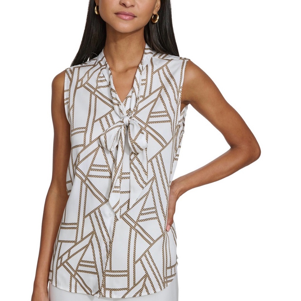 NWOT KARL LAGERFELD PARIS Women’s Printed Sleeveless Bow Blouse
